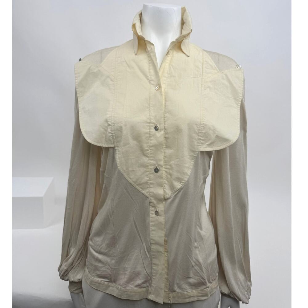 Bora Aksu Cream Ruffle Cotton Long Sleeve Button Front Blouse Size 10